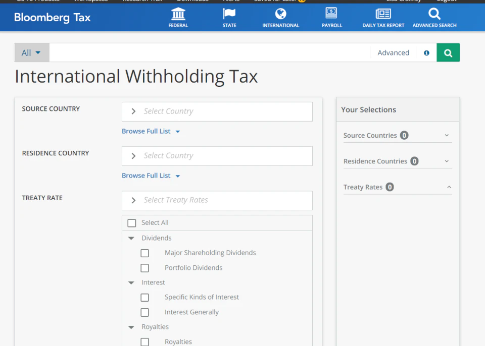 screenshot of Bloomberg Tax